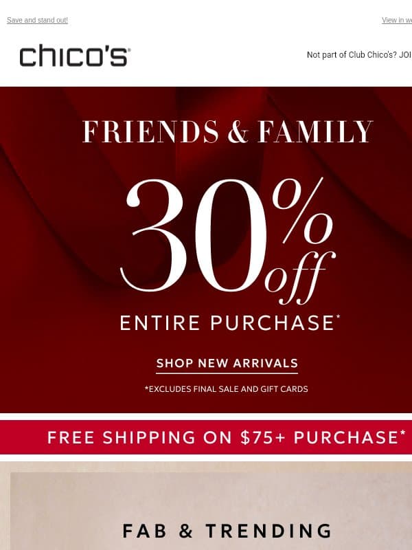 30% off entire purchase + Beaded Beauties Just Arrived email from Chico's