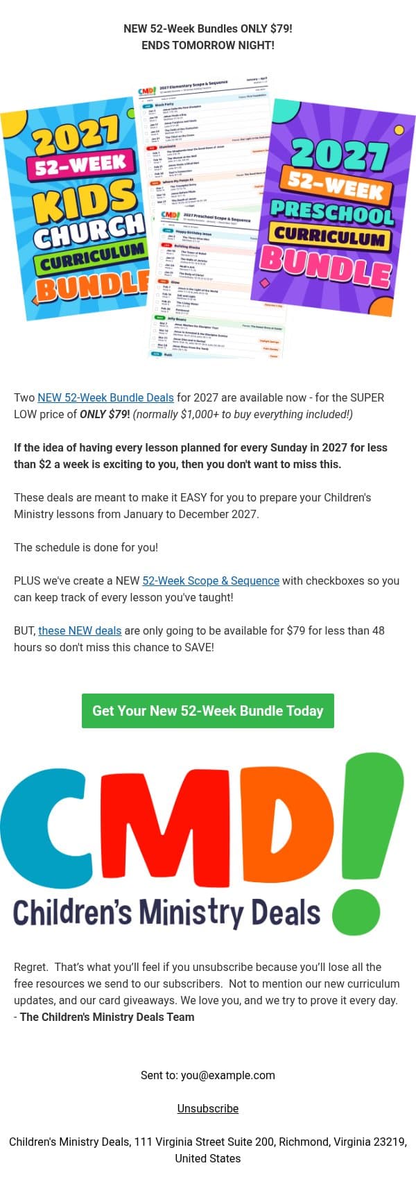 Every Lesson for 2027 - ONLY $79 email from Children's Ministry Deals screenshot