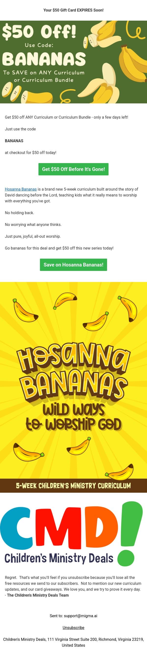 Go Bananas! π π π email from Children's Ministry Deals screenshot