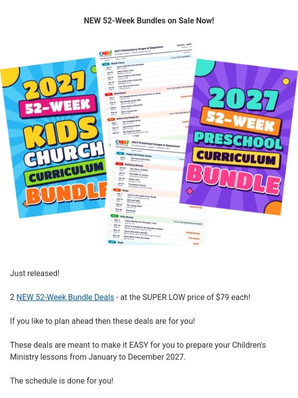 2 NEW 52-Week Bundle Deals for 2027 email from Children's Ministry Deals