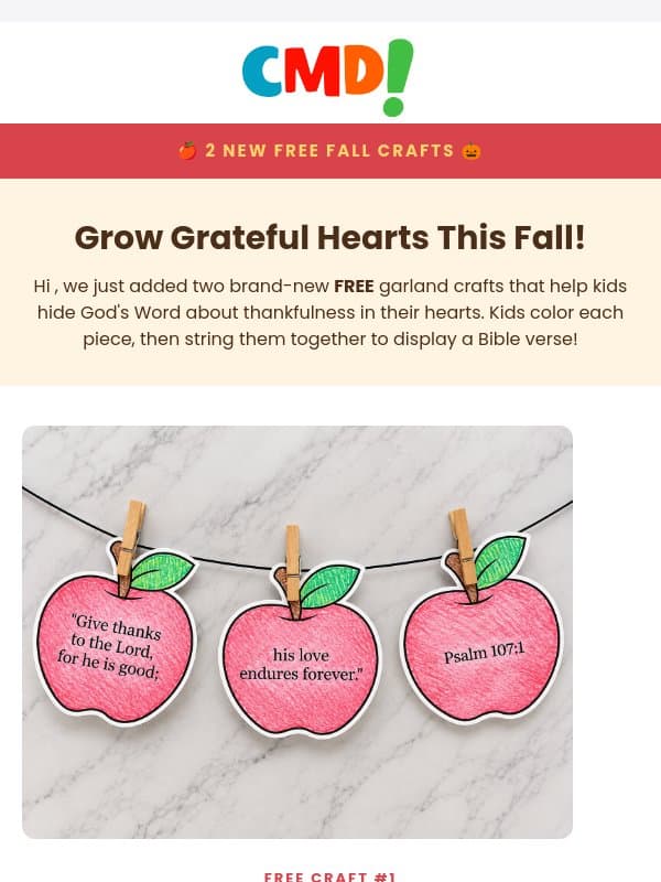FREE Apple 🍎 & Pumpkin 🎃 Bible Verse Crafts email from Children's Ministry Deals