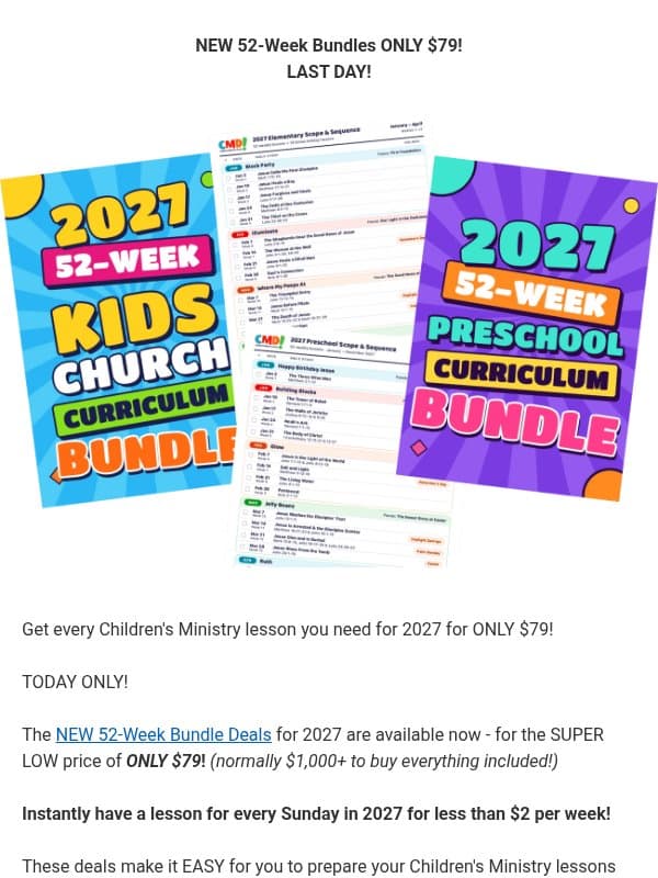 LAST DAY 🔥 $79 NEW 52-Week Bundle Deals email from Children's Ministry Deals