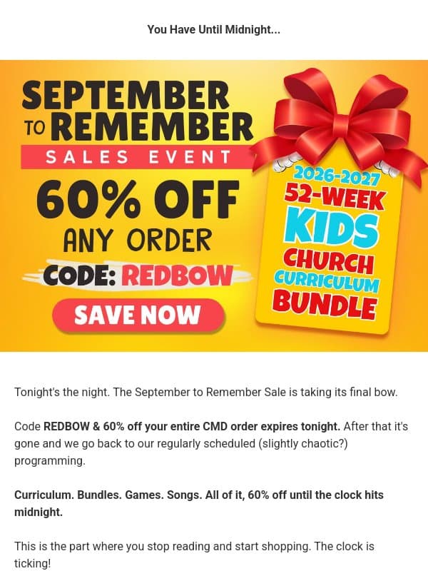 60% Off ANY Order ENDS TONIGHT 🔥 email from Children's Ministry Deals