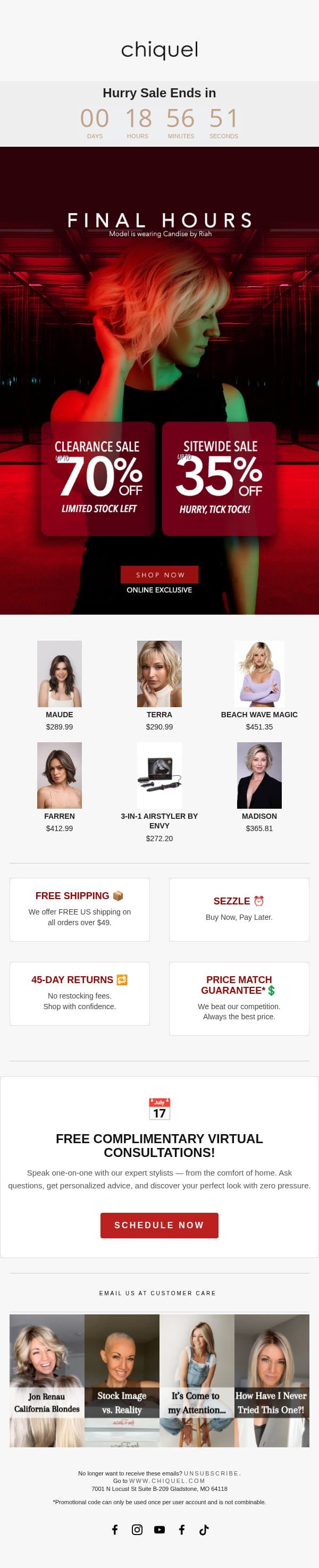 🔥 Don’t Miss the Weekend Sale Up to 70% OFF! email from Chiquel screenshot