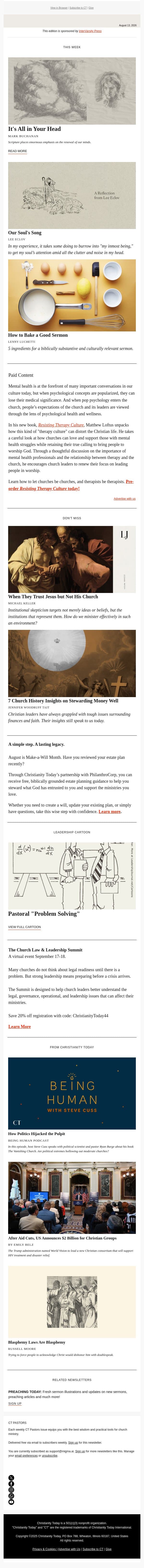 It’s All in Your Head email from Christianity Today screenshot