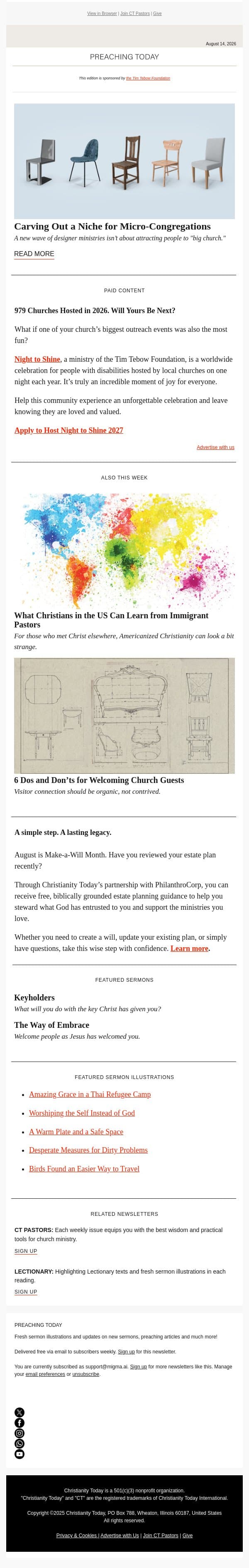 Carving Out a Niche for Micro-Congregations | Preaching Today email from Christianity Today screenshot