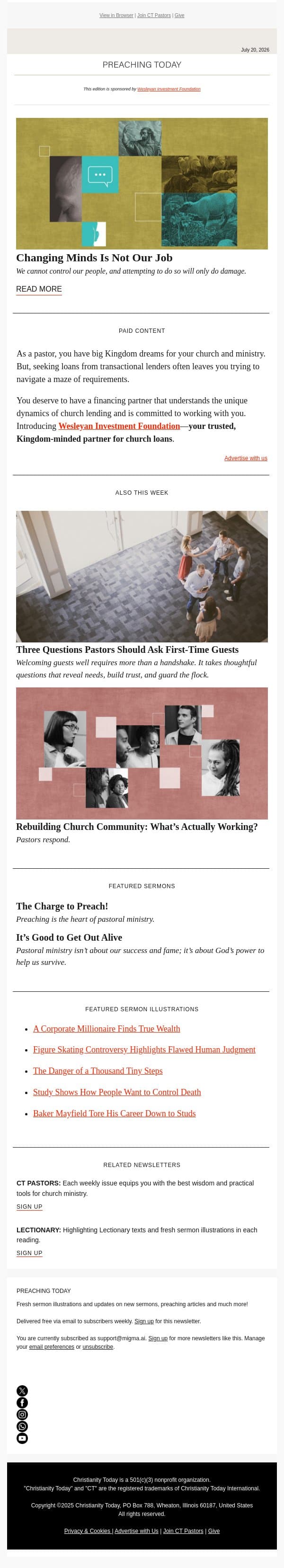 Changing Minds Is Not Our Job | Preaching Today email from Christianity Today screenshot