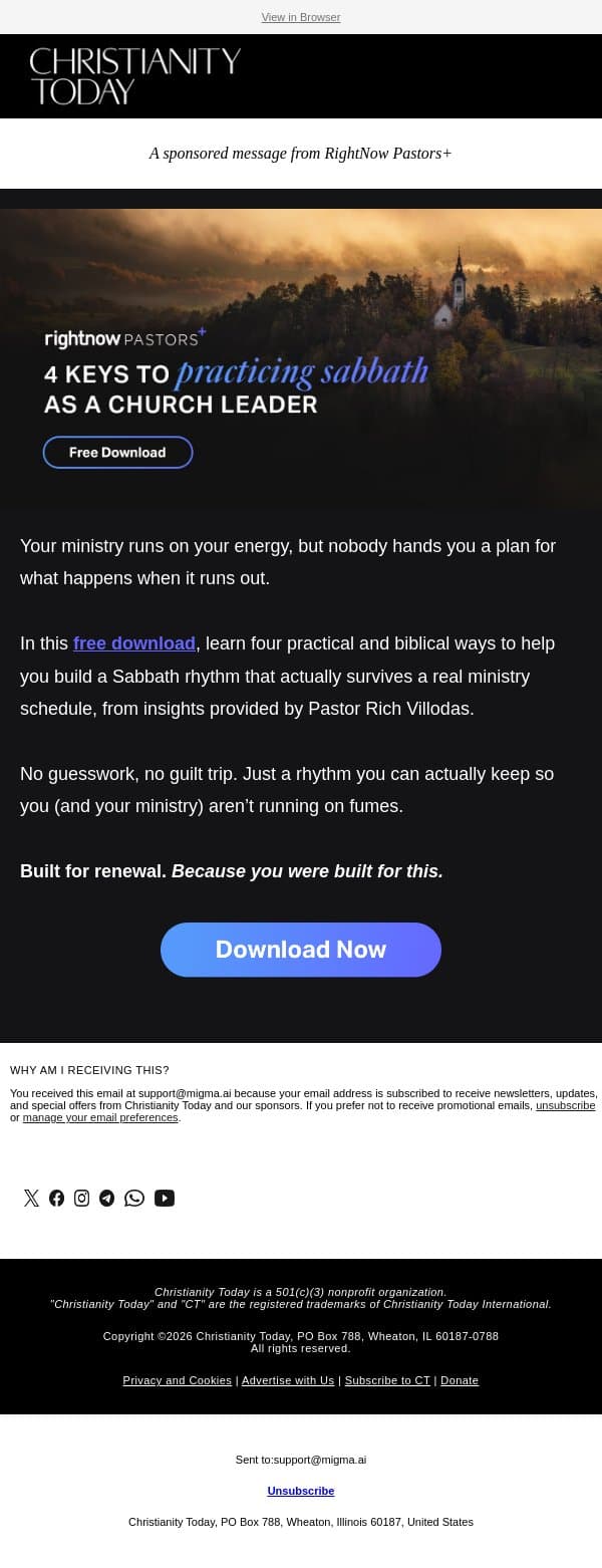 You Can’t Lead Well on Empty. email from Christianity Today screenshot