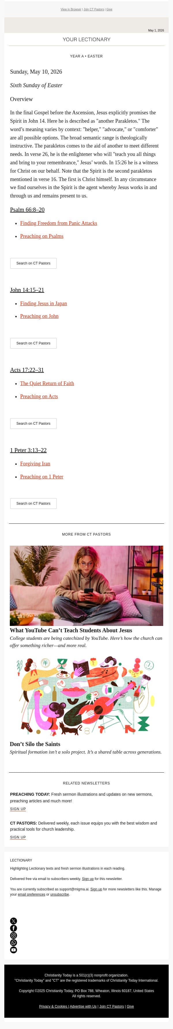 Lectionary Texts for Week of May 10 | Your Lectionary email from Christianity Today screenshot