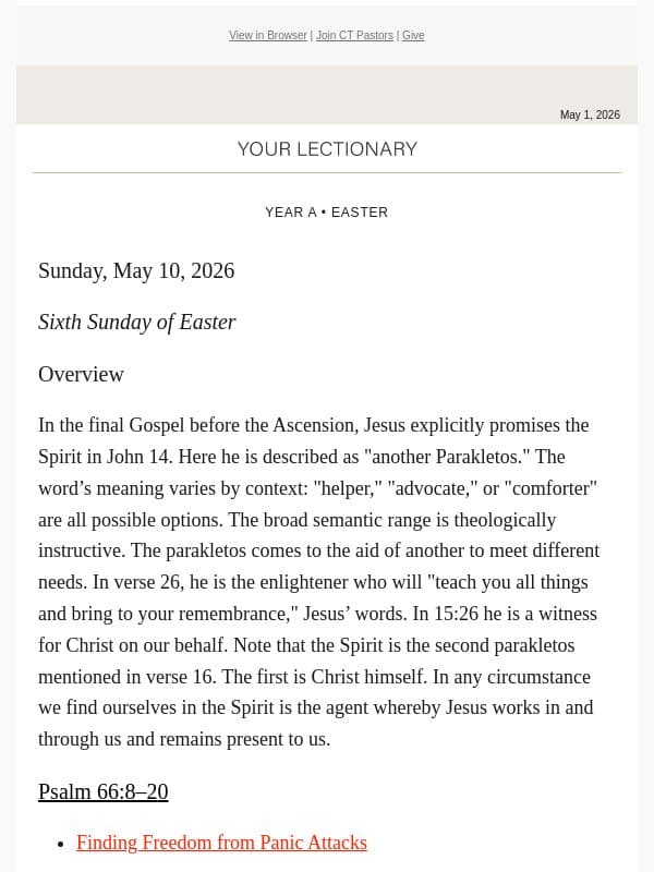 Lectionary Texts for Week of May 10 | Your Lectionary email from Christianity Today