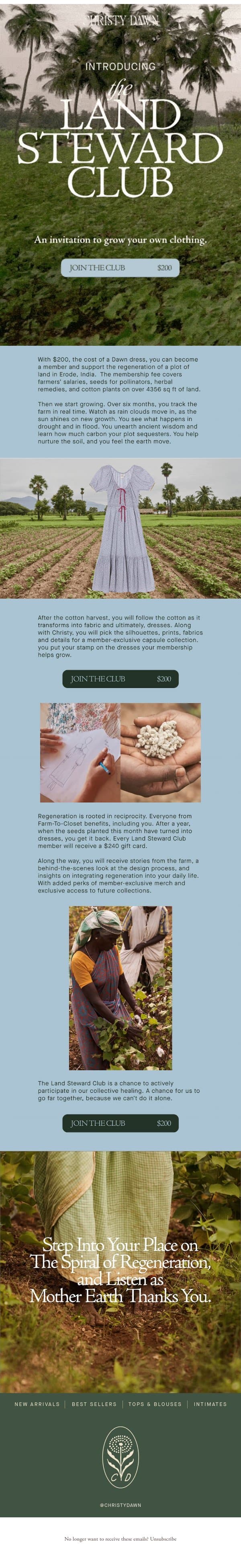 Join the Land Steward Club! email from Christy Dawn screenshot