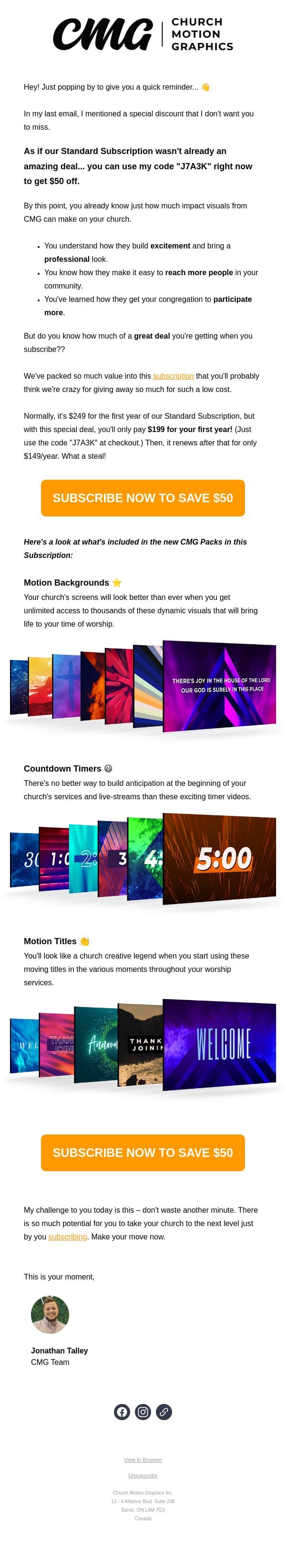 You'll Regret Missing This... email from Church Motion Graphics screenshot