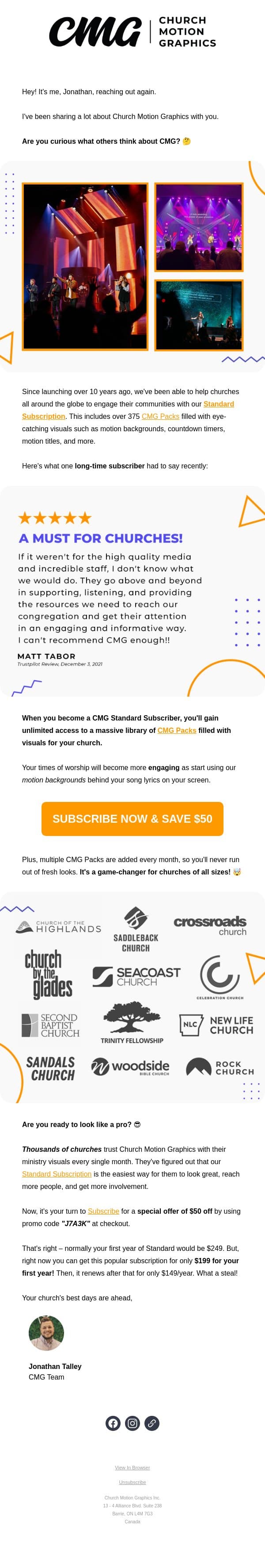 The Church Next Door Said What? email from Church Motion Graphics screenshot