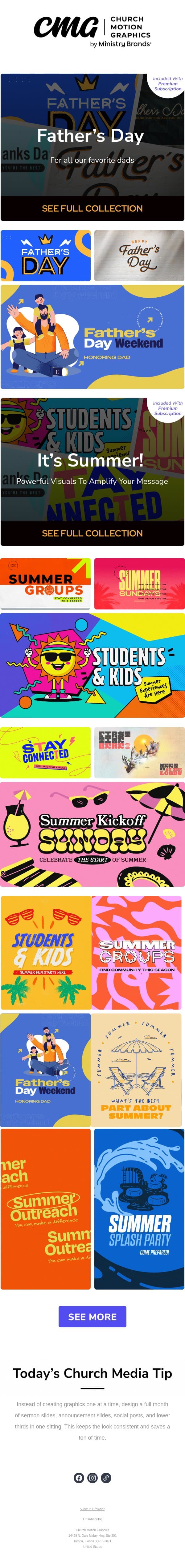 Summer Days are Ahead. email from Church Motion Graphics screenshot