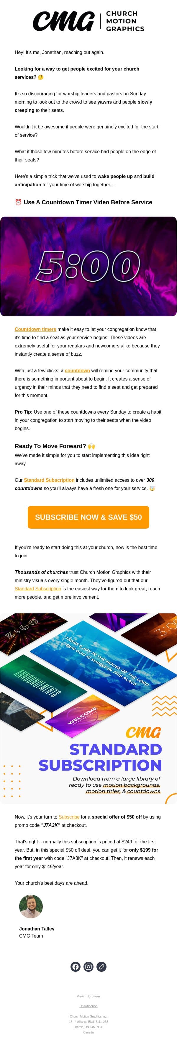 5-Min Trick To Build Excitement For Church email from Church Motion Graphics screenshot