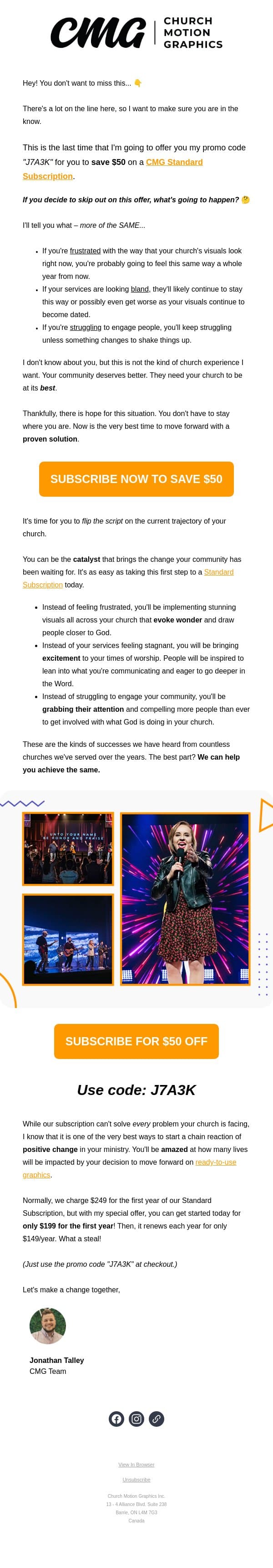 Quick! This Is Your LAST Chance email from Church Motion Graphics screenshot