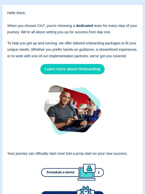 Step 1: Let’s Start Your Journey email from Cin7