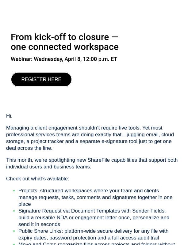 One platform for secure collaboration with ShareFile software email from Citrix ShareFile