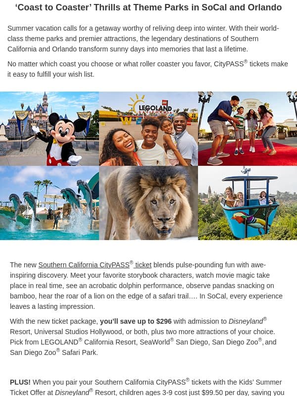 Theme Park Adventures Ahead email from CityPASS