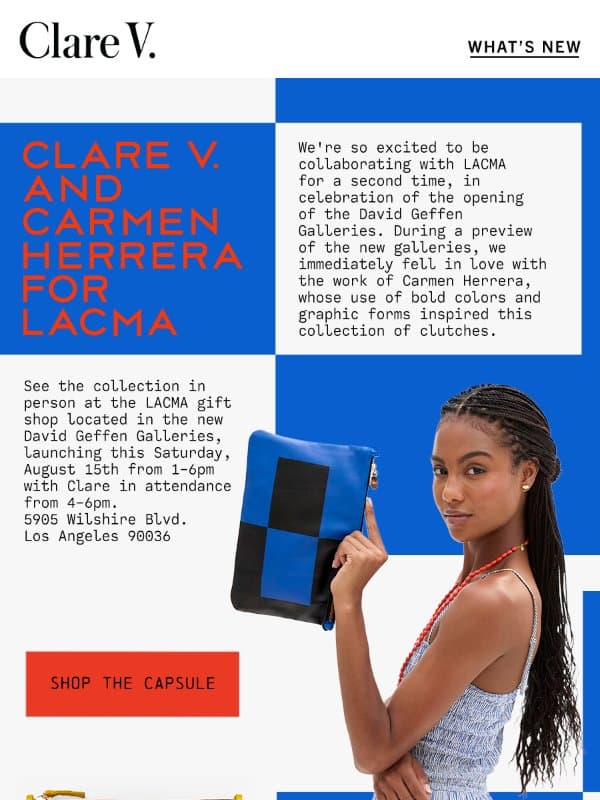 Introducing Clare V. x Carmen Herrera for LACMA email from Clare V.