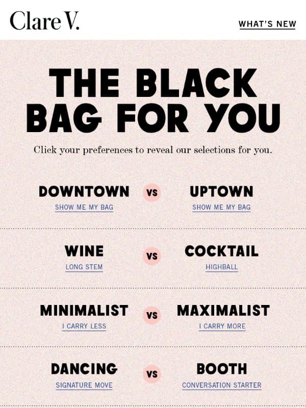 Which Black Bag Are You? email from Clare V.