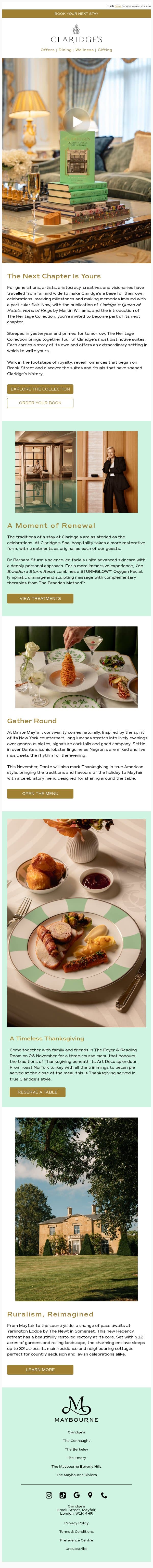 The Next Chapter is Yours email from Claridge's screenshot