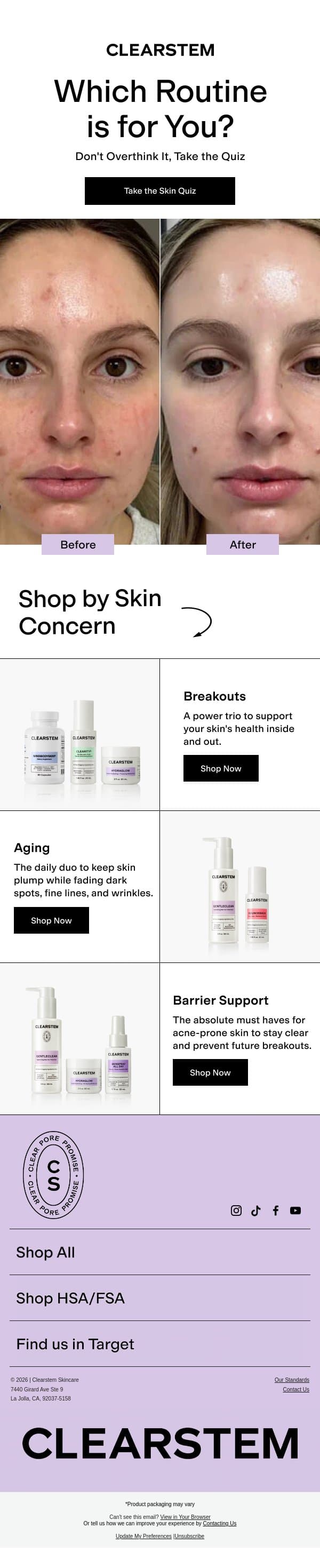 Get Your Custom Skin Action Plan 🔥 email from Clearstem Skincare screenshot
