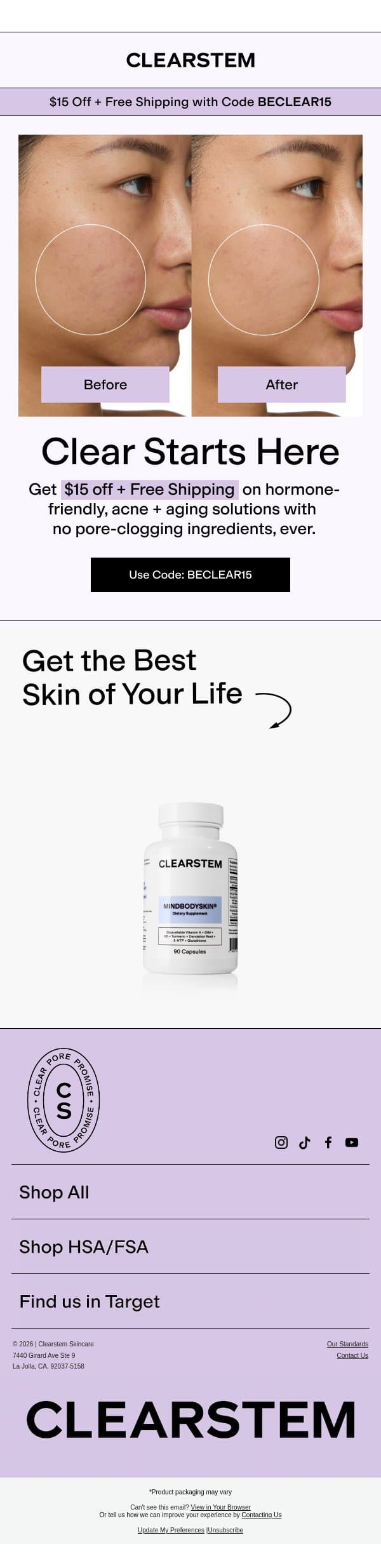 Transformations That Inspire You π email from Clearstem Skincare screenshot
