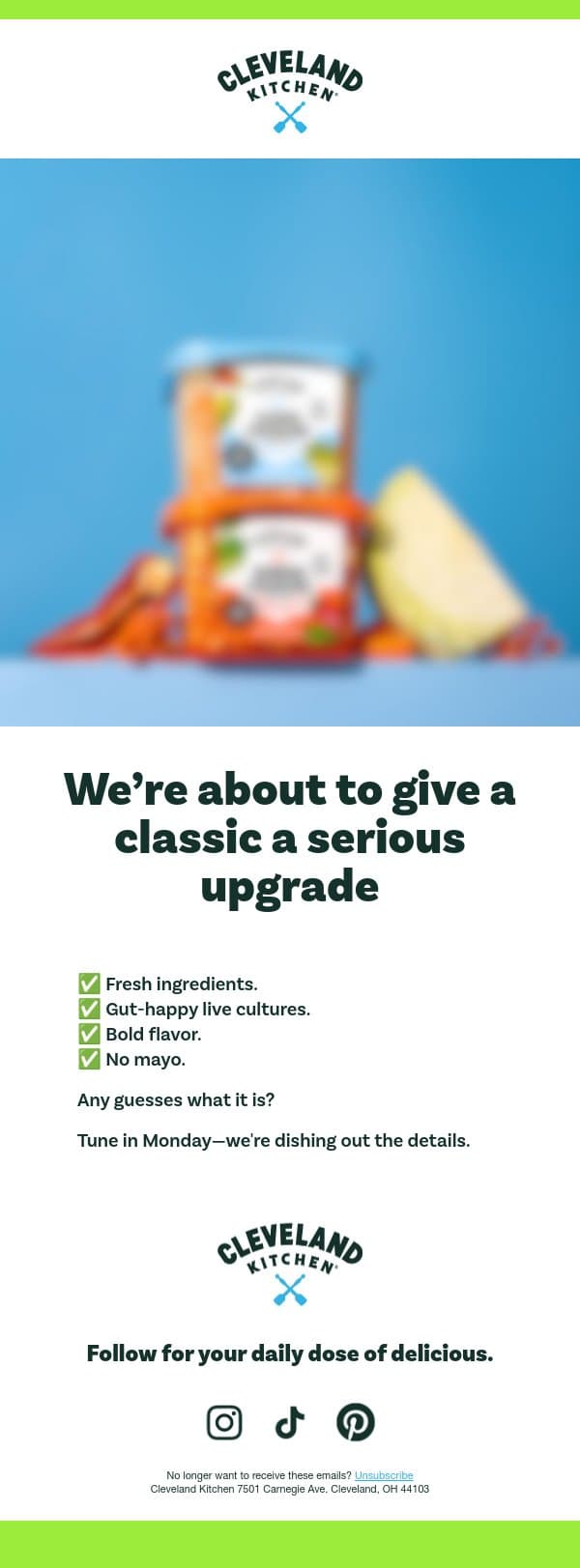 A fresh take is coming…👀 email from Cleveland Kitchen screenshot