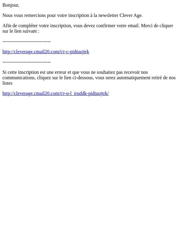 Confirmez votre inscription à la newsletter Clever Age email from Clever Age screenshot