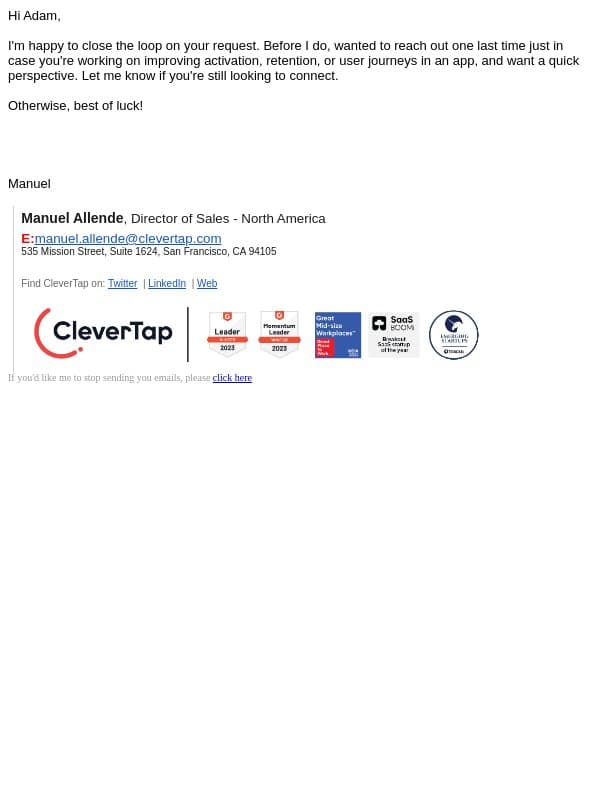 Reached out by mistake? email from CleverTap screenshot