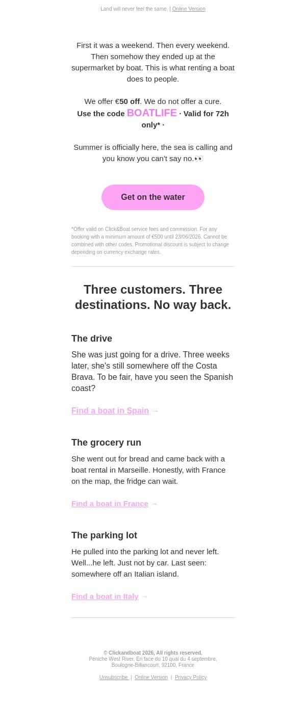 Don't say we didn't warn you ⚠️ email from Click&Boat screenshot
