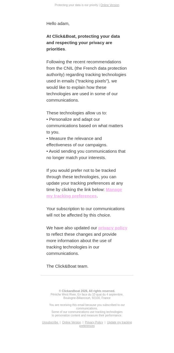 More information about our emails đź’ˇ email from Click&Boat screenshot
