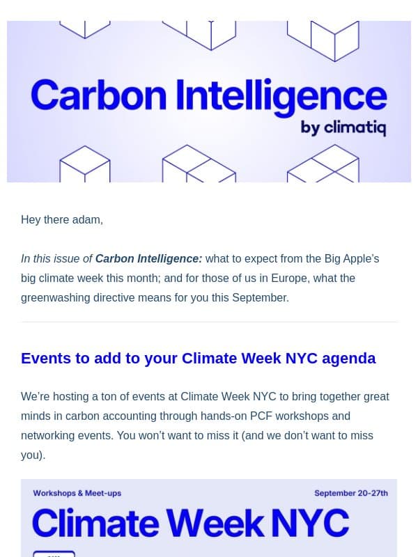 Carbon Intelligence #6: what’s hot at Climate Week NYC email from Climatiq