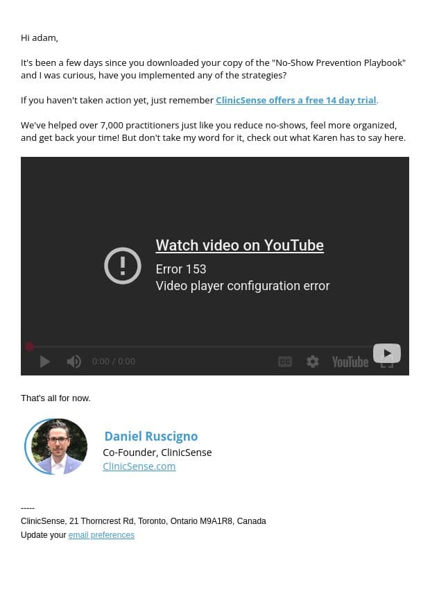 Chat? email from ClinicSense screenshot