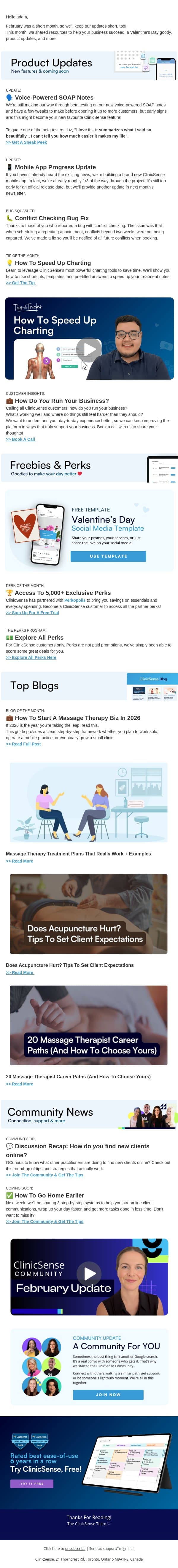Spreading The Love ❤️ February Newsletter email from ClinicSense screenshot