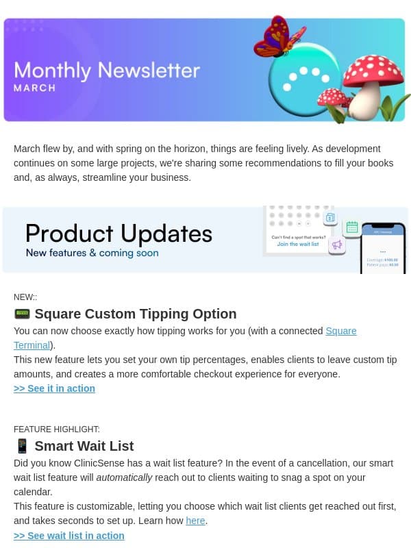 Here’s What’s New ❤️ March Newsletter email from ClinicSense