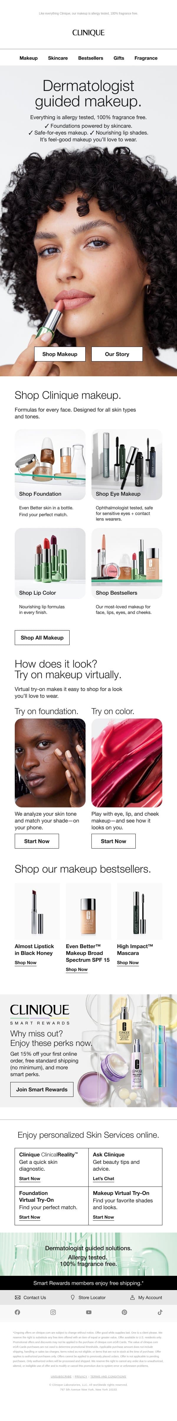 Makeup that loves your skin. email from Clinique screenshot