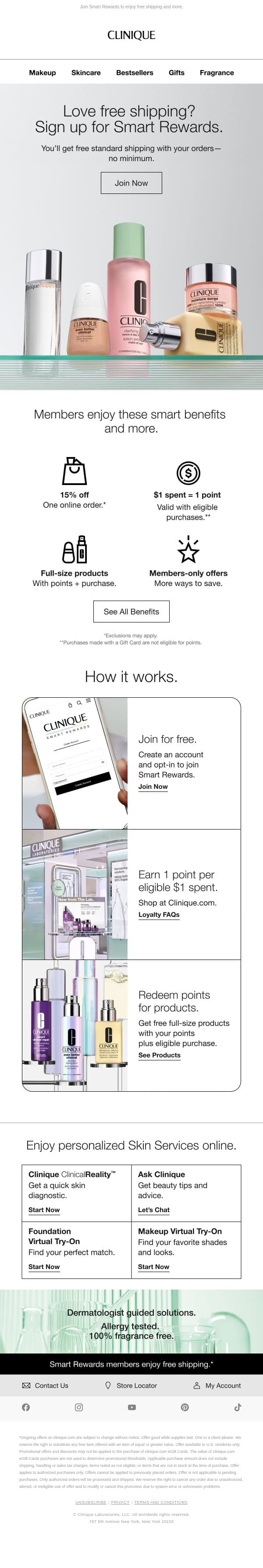 Want free shipping? Look inside for details. email from Clinique screenshot