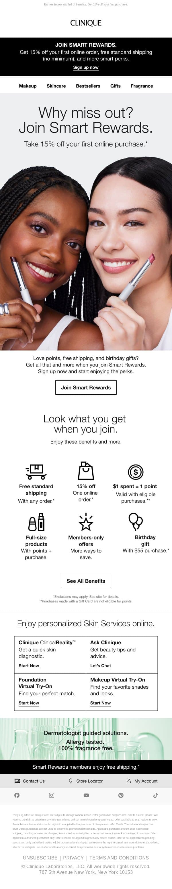 📣 ✨Start rewarding yourself. Join Smart Rewards. email from Clinique screenshot