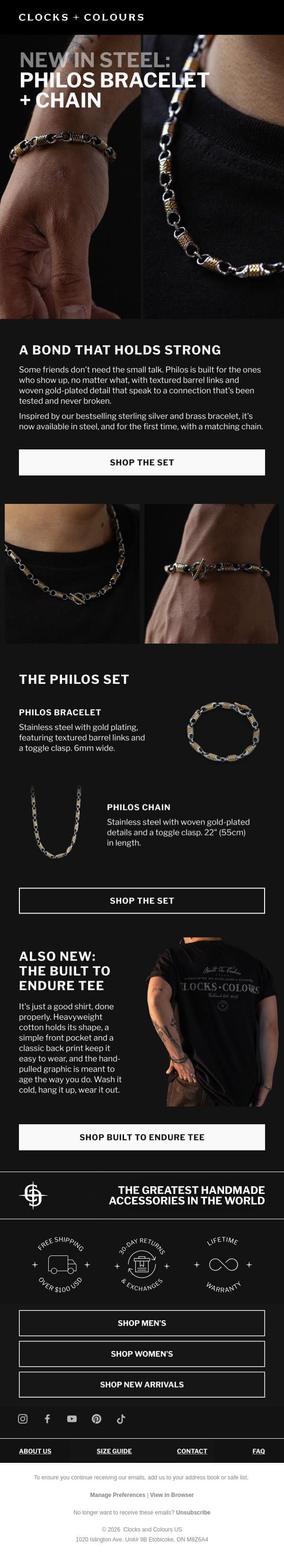 New In: The Philos Set, in Steel email from Clocks and Colours screenshot