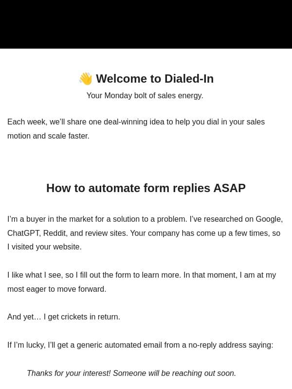 A lead fills out your form - now what? email from Close