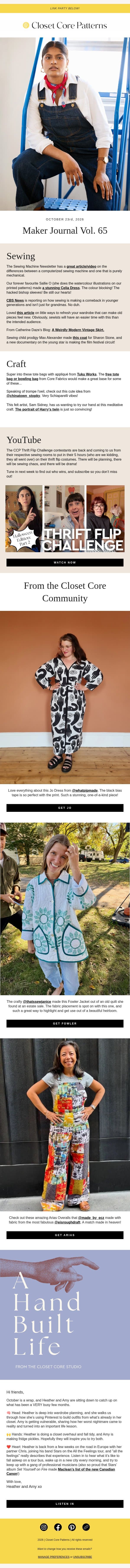 Maker Journal Vol. 65 email from Closet Core Patterns screenshot