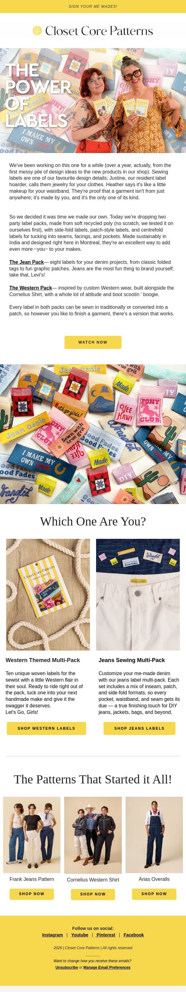 Our New Custom Labels!! 🏷️ email from Closet Core Patterns screenshot