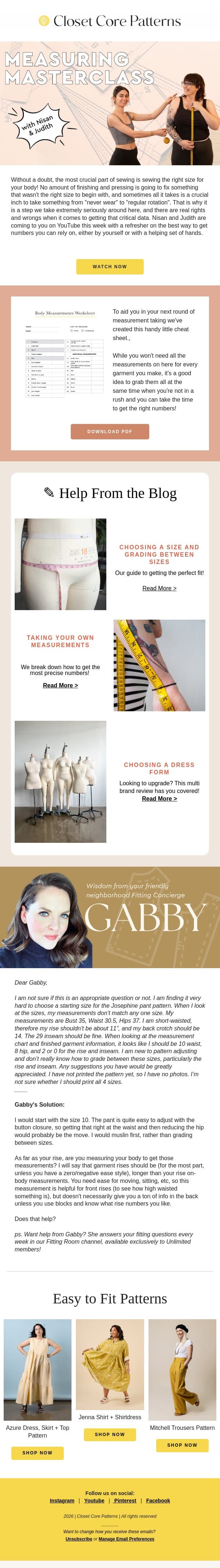 The most crucial part of sewing... email from Closet Core Patterns screenshot