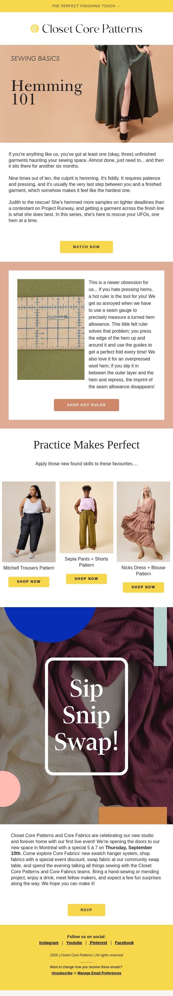 Hemming 101 email from Closet Core Patterns screenshot