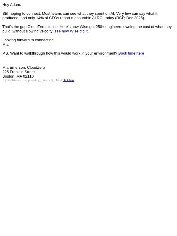 Curious what your AI dollars are actually buying? email from CloudZero screenshot