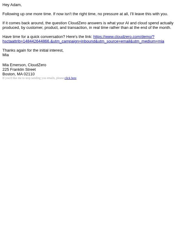 Leaving you with something useful... email from CloudZero