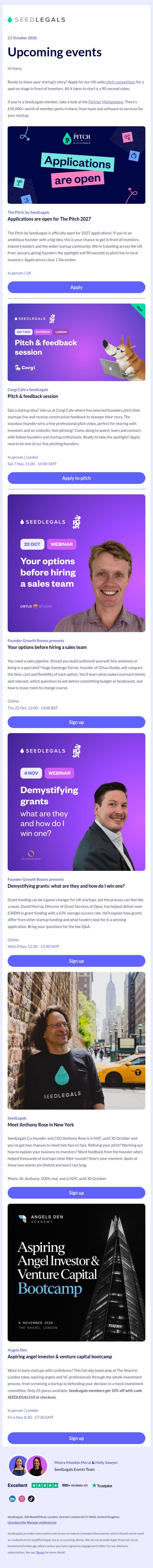 What's your startup's 90-second story? Founder events this week email from Club GLOBALS screenshot