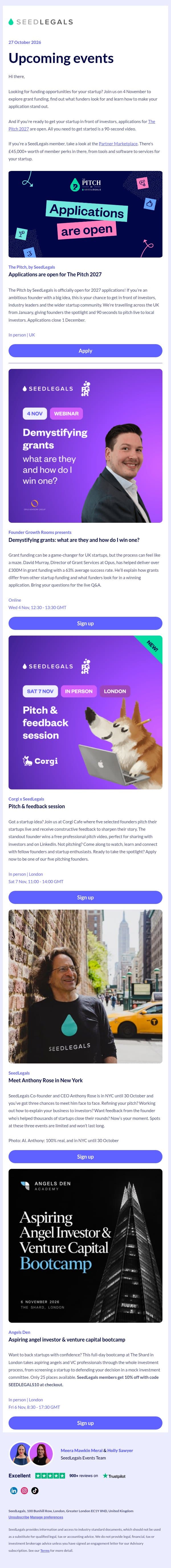 Grant funding: where do you start? Top startup events for founders email from Club GLOBALS screenshot